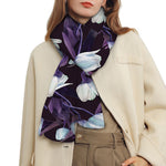 White And Purple Tulip Pattern Print Scarf