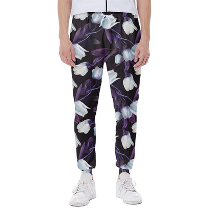 White And Purple Tulip Pattern Print Scuba Joggers