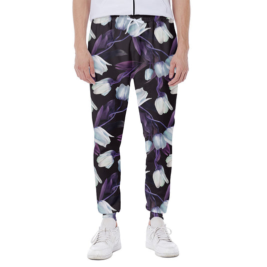 White And Purple Tulip Pattern Print Scuba Joggers