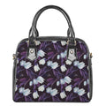 White And Purple Tulip Pattern Print Shoulder Handbag