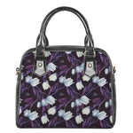 White And Purple Tulip Pattern Print Shoulder Handbag