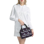 White And Purple Tulip Pattern Print Shoulder Handbag