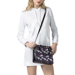 White And Purple Tulip Pattern Print Shoulder Handbag