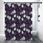 White And Purple Tulip Pattern Print Shower Curtain