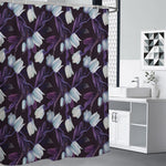 White And Purple Tulip Pattern Print Shower Curtain