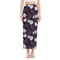 White And Purple Tulip Pattern Print Side Slit Maxi Skirt