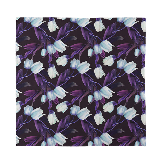 White And Purple Tulip Pattern Print Silk Bandana
