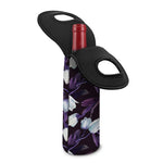 White And Purple Tulip Pattern Print Single Neoprene Wine Tote