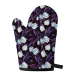 White And Purple Tulip Pattern Print Single Oven Mitt