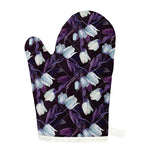 White And Purple Tulip Pattern Print Single Oven Mitt