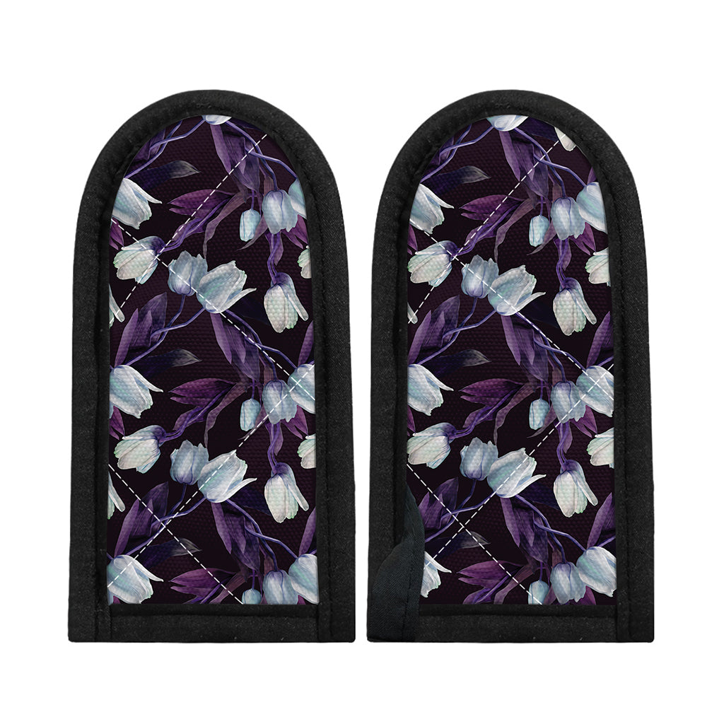 White And Purple Tulip Pattern Print Skillet Handle Cover