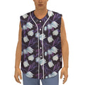 White And Purple Tulip Pattern Print Sleeveless Baseball Jersey