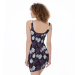 White And Purple Tulip Pattern Print Sleeveless Bodycon Dress