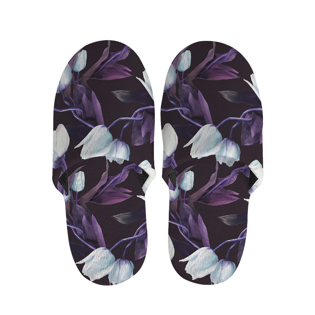 White And Purple Tulip Pattern Print Slippers