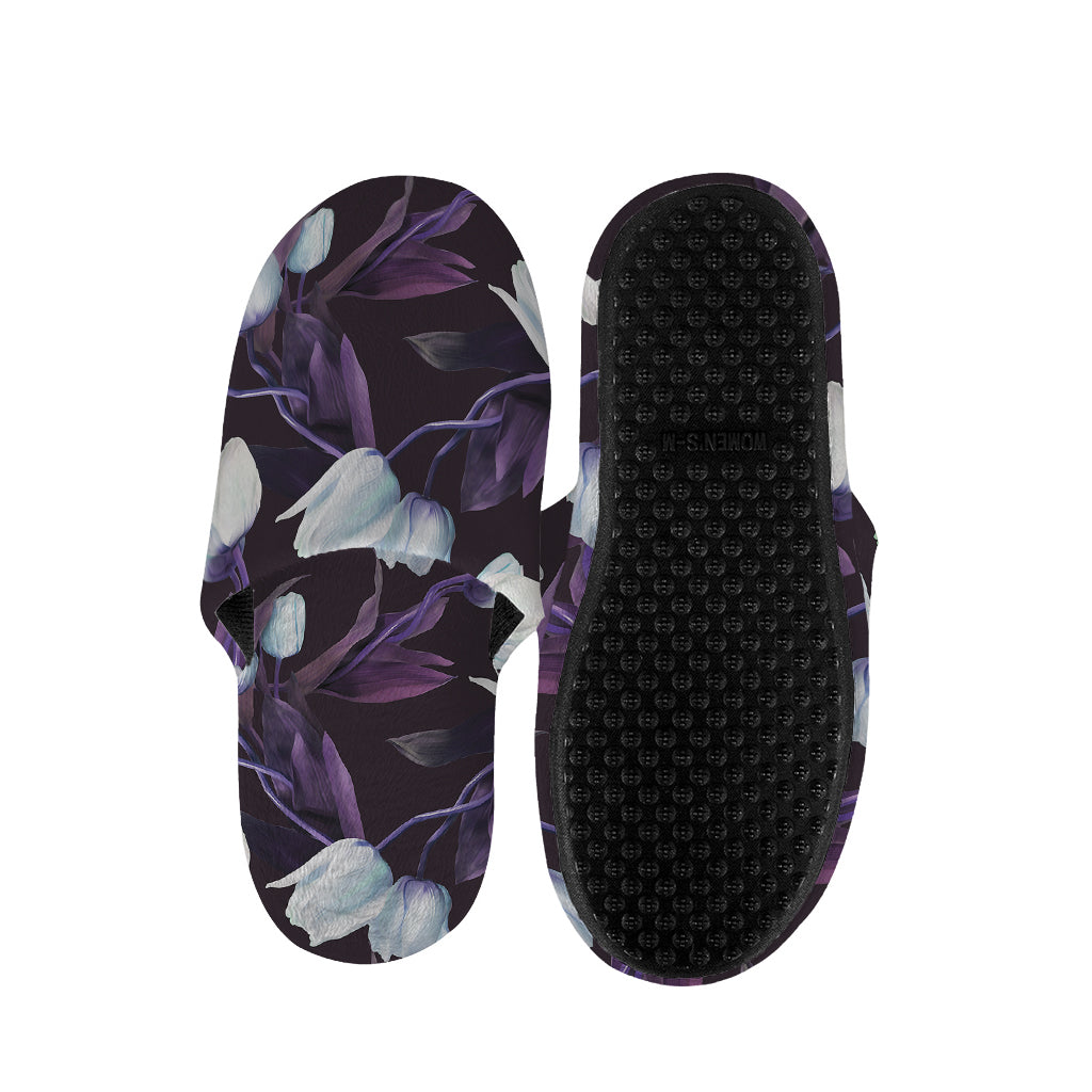 White And Purple Tulip Pattern Print Slippers