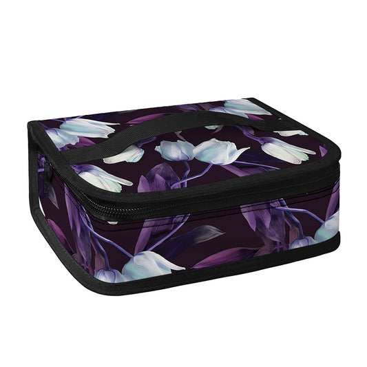 White And Purple Tulip Pattern Print Small Lunch Bag
