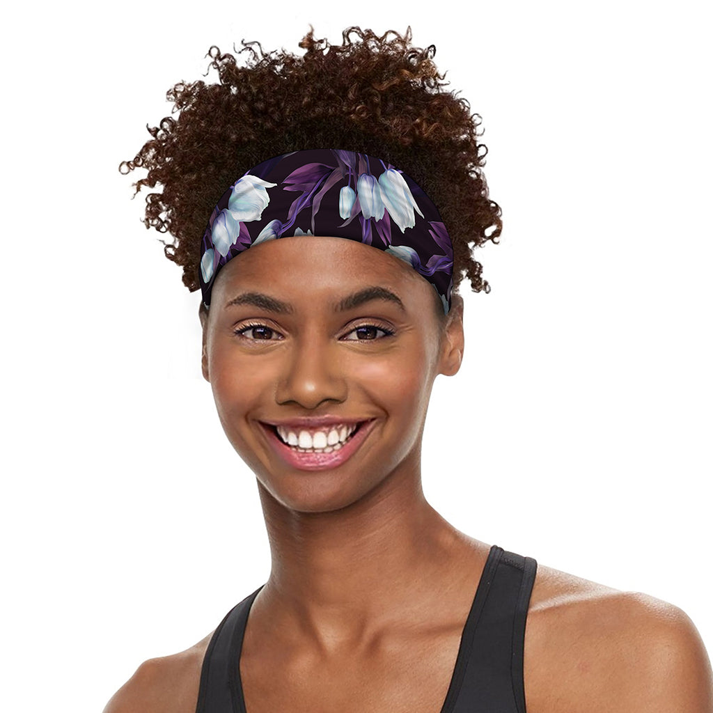 White And Purple Tulip Pattern Print Sports Headband