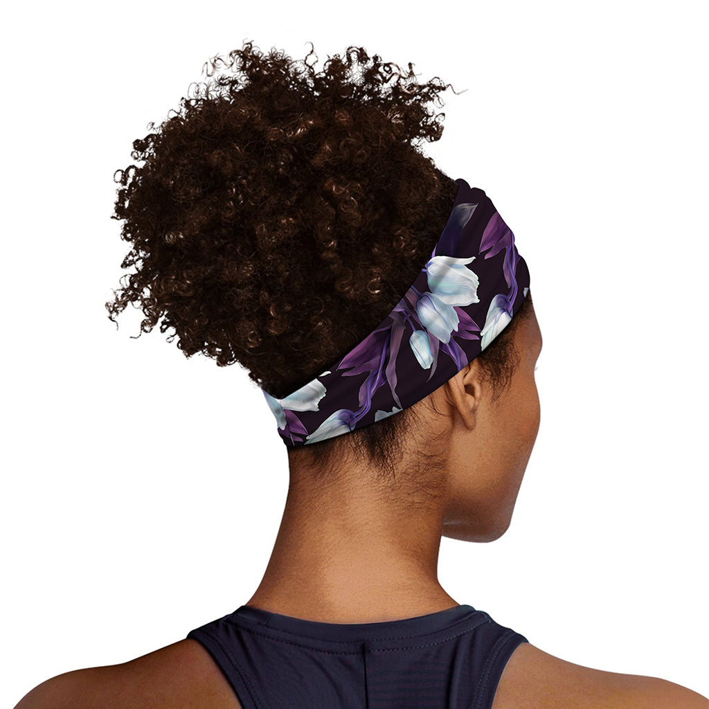 White And Purple Tulip Pattern Print Sports Headband