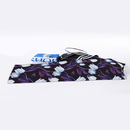 White And Purple Tulip Pattern Print Sports Towel
