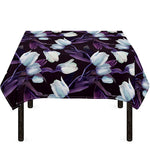White And Purple Tulip Pattern Print Tablecloth