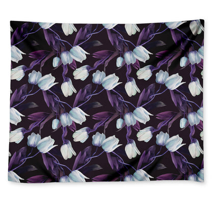 White And Purple Tulip Pattern Print Tapestry
