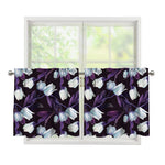 White And Purple Tulip Pattern Print Tier Curtains