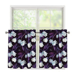 White And Purple Tulip Pattern Print Tier Curtains