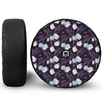 White And Purple Tulip Pattern Print Tire Cover With Camera Hole