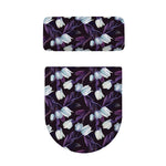 White And Purple Tulip Pattern Print Toilet Lid And Tank Cover Set