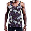 White And Purple Tulip Pattern Print Men's Workout Tank Top