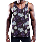 White And Purple Tulip Pattern Print Training Tank Top