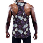 White And Purple Tulip Pattern Print Training Tank Top