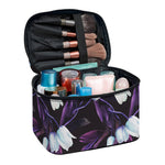 White And Purple Tulip Pattern Print Travel Makeup Bag