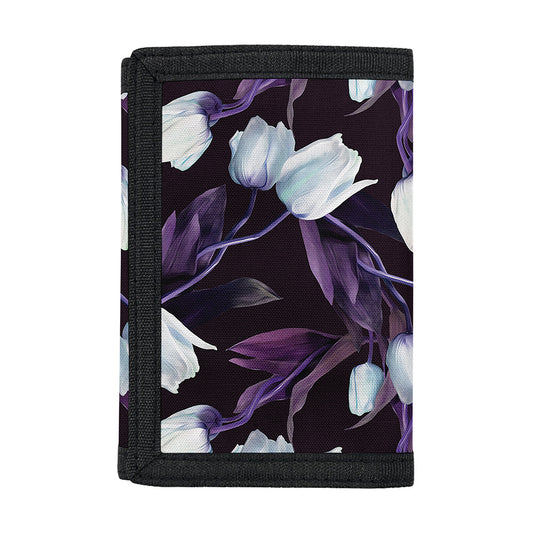 White And Purple Tulip Pattern Print Trifold Wallet