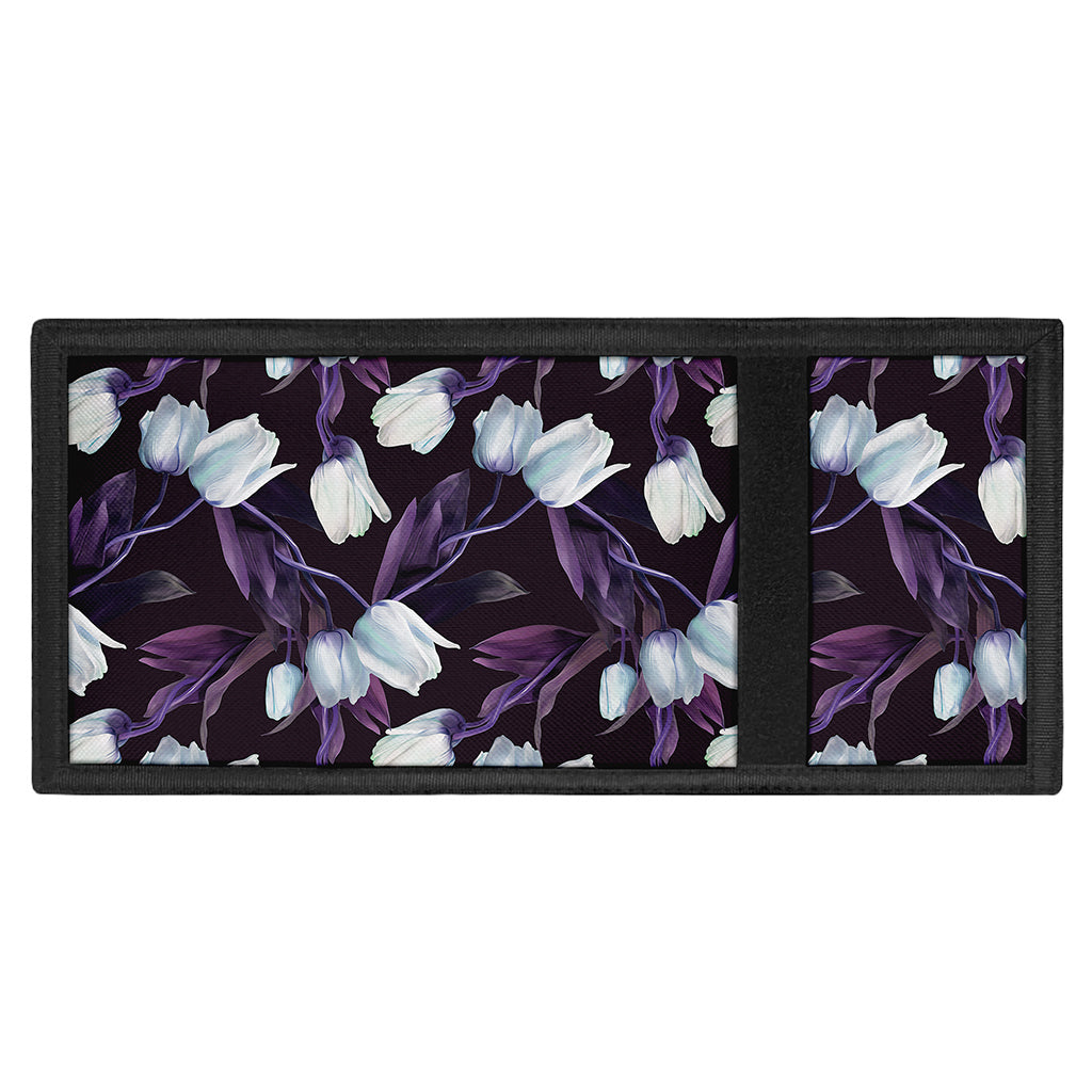 White And Purple Tulip Pattern Print Trifold Wallet