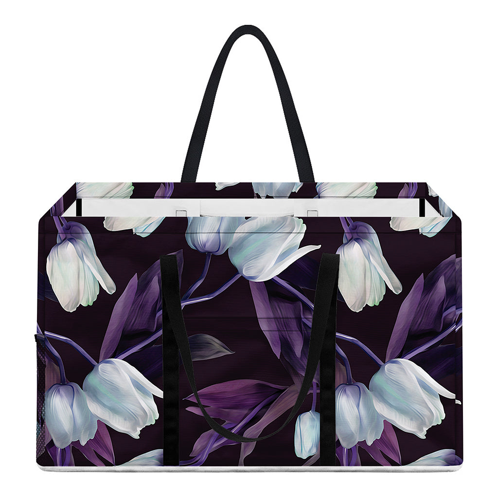 White And Purple Tulip Pattern Print Utility Tote Bag
