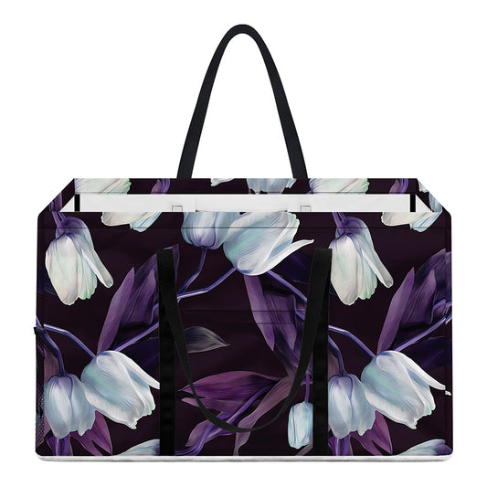 White And Purple Tulip Pattern Print Utility Tote Bag