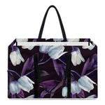 White And Purple Tulip Pattern Print Utility Tote Bag