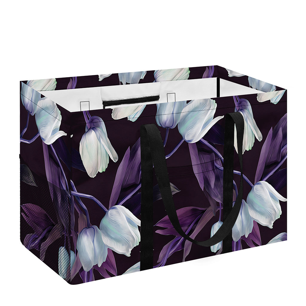 White And Purple Tulip Pattern Print Utility Tote Bag