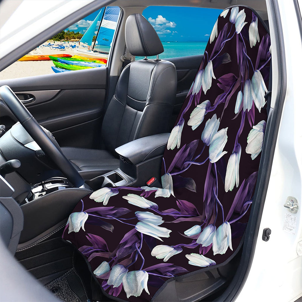 White And Purple Tulip Pattern Print Waterproof Car Seat Cover