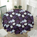 White And Purple Tulip Pattern Print Waterproof Round Tablecloth