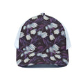 White And Purple Tulip Pattern Print White Mesh Trucker Hat