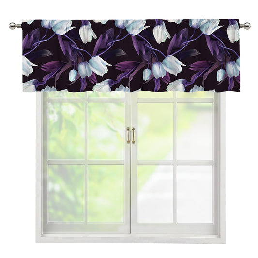 White And Purple Tulip Pattern Print Window Valance
