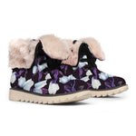 White And Purple Tulip Pattern Print Winter Boots