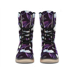 White And Purple Tulip Pattern Print Winter Boots