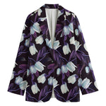 White And Purple Tulip Pattern Print Women's Blazer