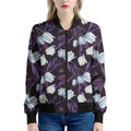 White And Purple Tulip Pattern Print Women's Bomber Jacket