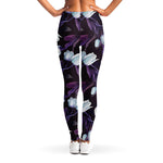 White And Purple Tulip Pattern Print Women's Leggings