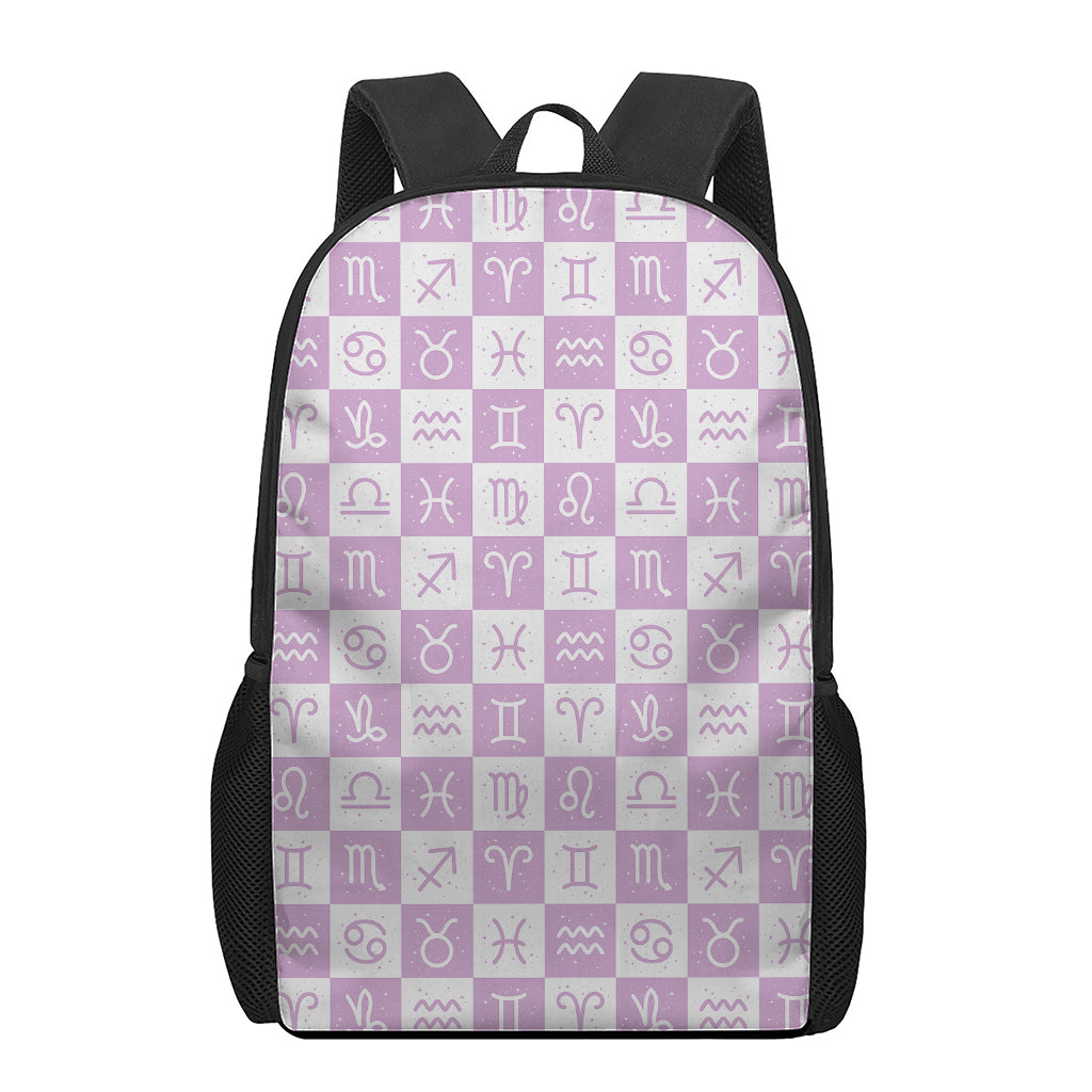 White And Purple Zodiac Signs Print 17 Inch Backpack