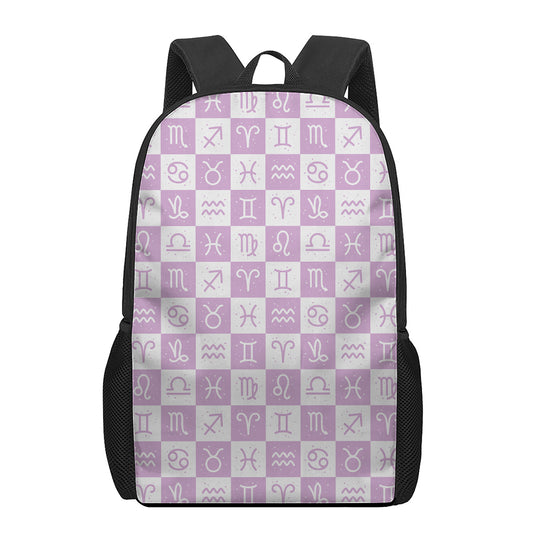 White And Purple Zodiac Signs Print 17 Inch Backpack